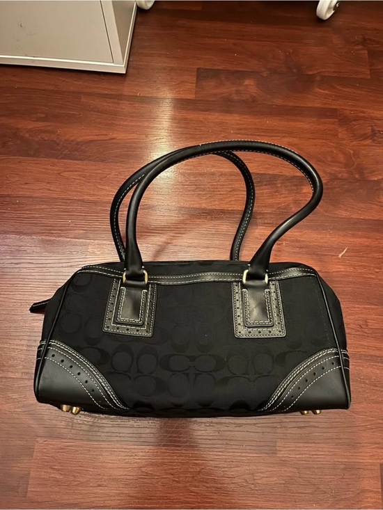 Coach Handbags - Coach Black Signature Shoulder Hampton Satchel with Gold Hardware